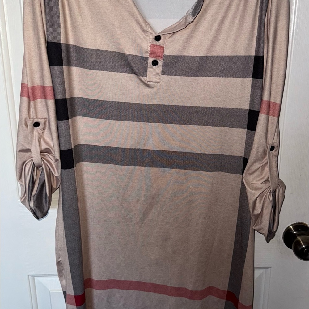 Striped Beige and Pink Tunic Tshirt Dress - Picture 2 of 3